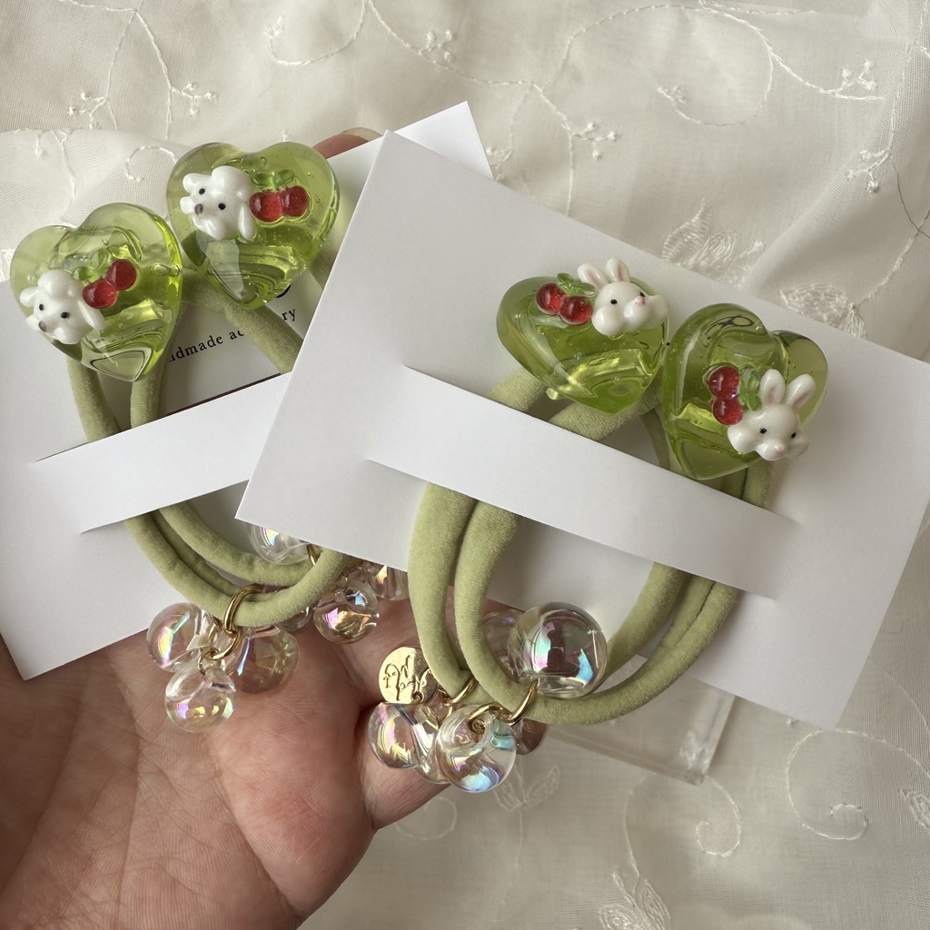 no.178 1setのみ うさぎさんのクリームソーダヘアゴム うさぎ ハート クリームソーダ メロンソーダ ヘアゴム キッズ kids