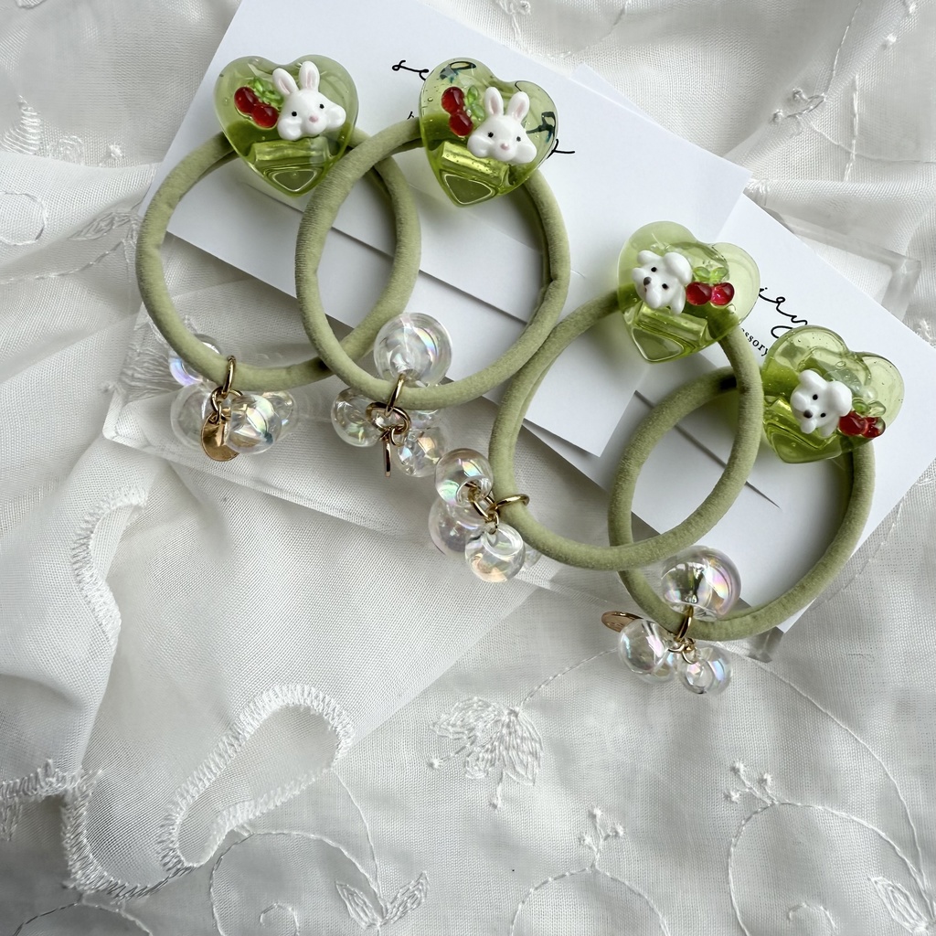 no.178 1setのみ うさぎさんのクリームソーダヘアゴム うさぎ ハート クリームソーダ メロンソーダ ヘアゴム キッズ kids