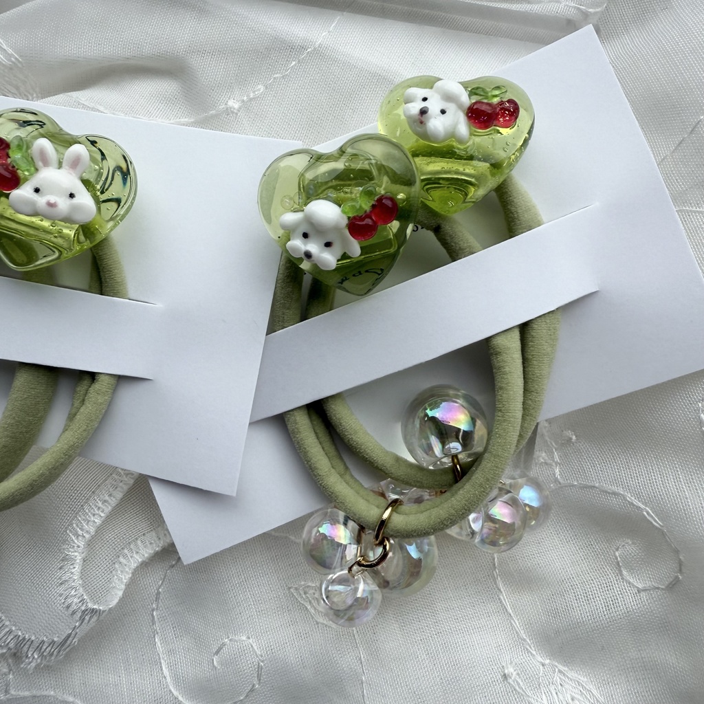 no.179 1setのみ わんちゃんのクリームソーダヘアゴム いぬ ハート クリームソーダ メロン ヘアアクセサリー キッズ ヘア