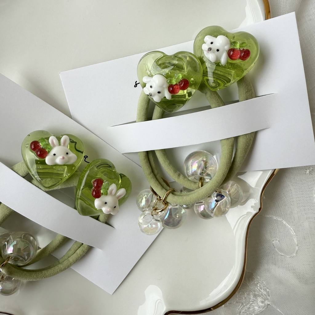 no.179 1setのみ わんちゃんのクリームソーダヘアゴム いぬ ハート クリームソーダ メロン ヘアアクセサリー キッズ ヘア