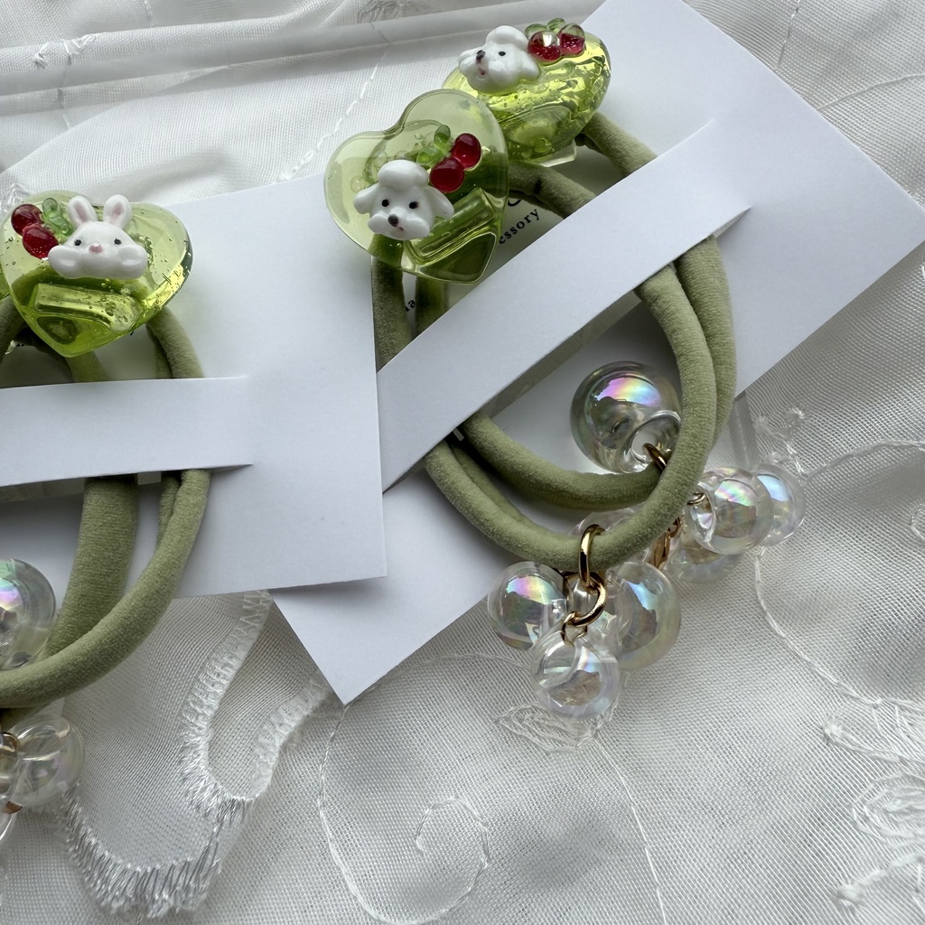 no.179 1setのみ わんちゃんのクリームソーダヘアゴム いぬ ハート クリームソーダ メロン ヘアアクセサリー キッズ ヘア