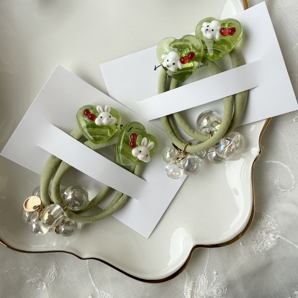 no.179 1setのみ わんちゃんのクリームソーダヘアゴム いぬ ハート クリームソーダ メロン ヘアアクセサリー キッズ ヘア