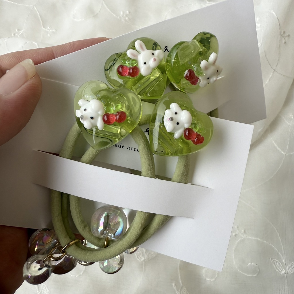 no.179 1setのみ わんちゃんのクリームソーダヘアゴム いぬ ハート クリームソーダ メロン ヘアアクセサリー キッズ ヘア