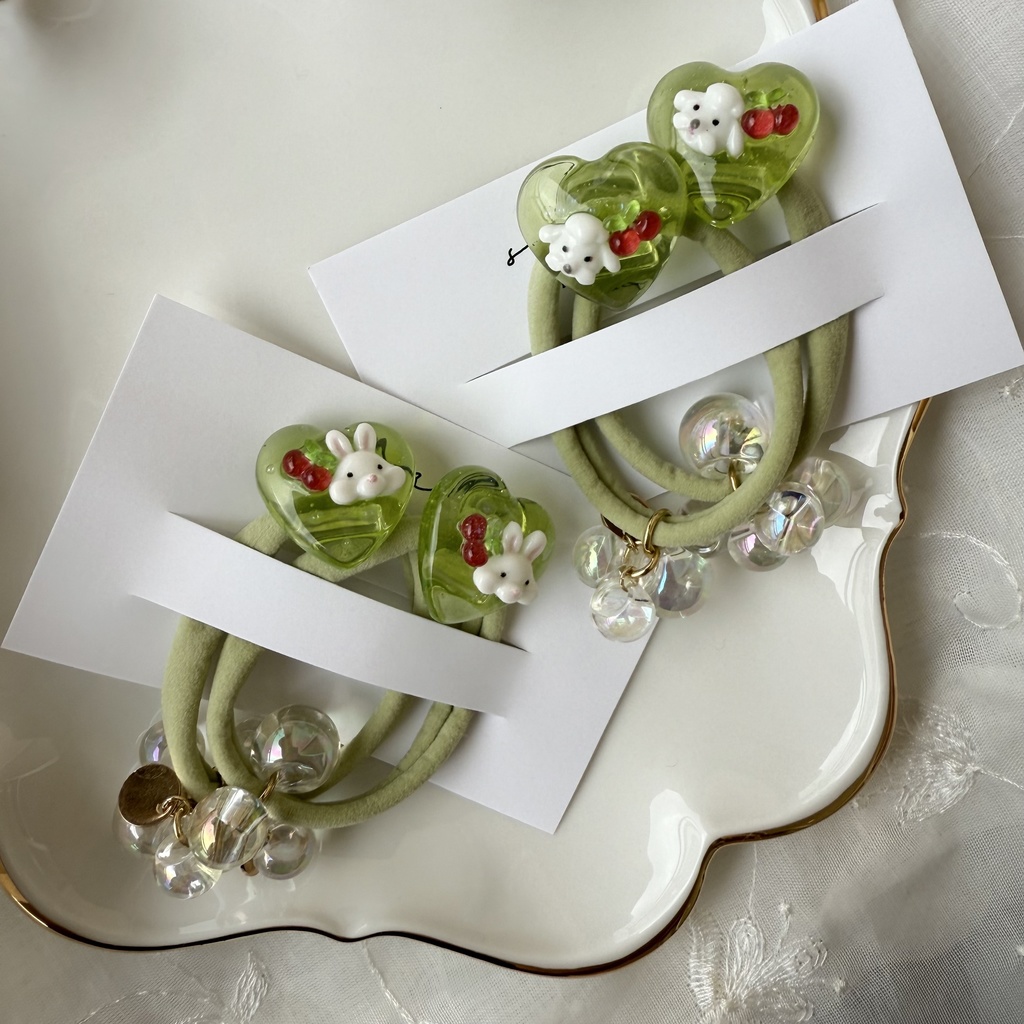 no.179 1setのみ わんちゃんのクリームソーダヘアゴム いぬ ハート クリームソーダ メロン ヘアアクセサリー キッズ ヘア