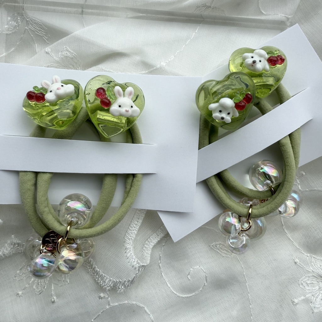 no.179 1setのみ わんちゃんのクリームソーダヘアゴム いぬ ハート クリームソーダ メロン ヘアアクセサリー キッズ ヘア