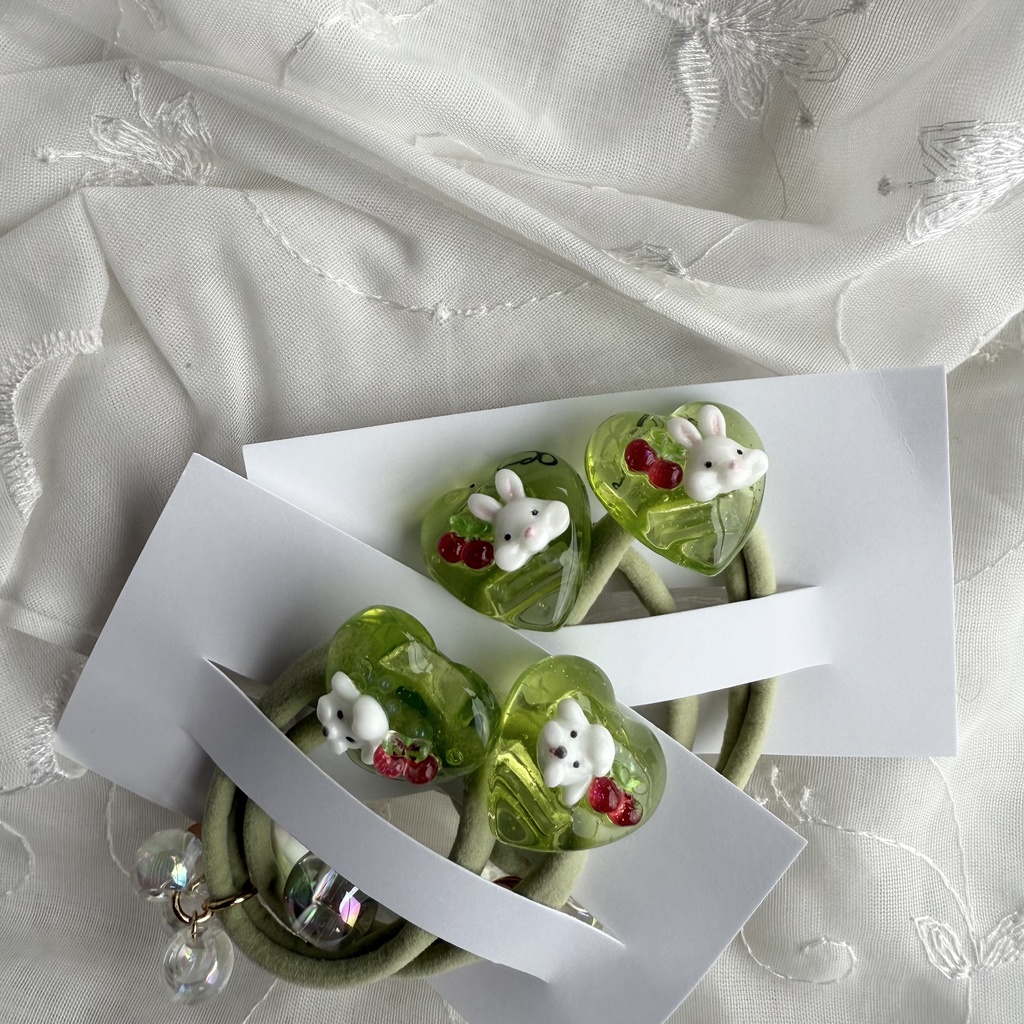 no.179 1setのみ わんちゃんのクリームソーダヘアゴム いぬ ハート クリームソーダ メロン ヘアアクセサリー キッズ ヘア