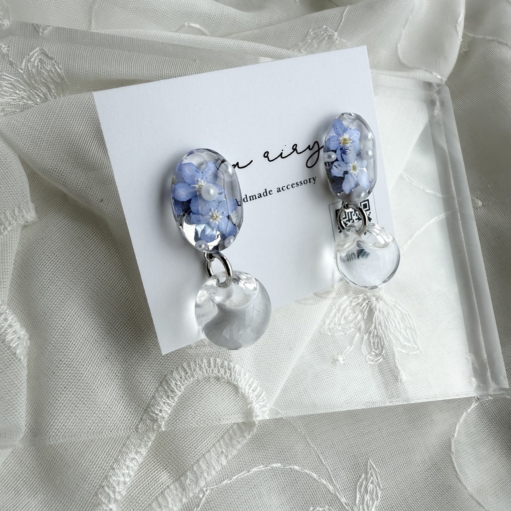 no.181 勿忘草のゆらゆらピアス 忘れな草 パール フラワー ブルー ゆらゆら ステンレス ピアス