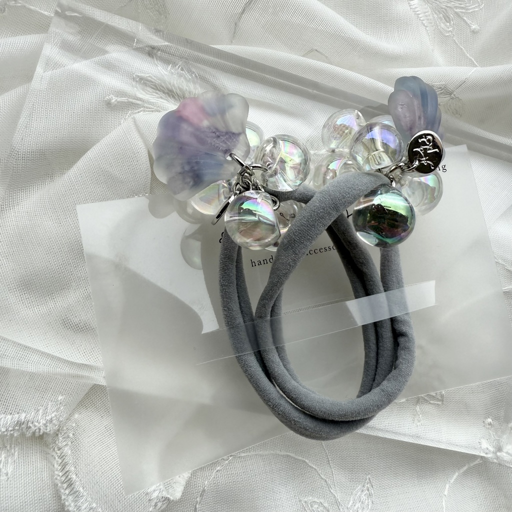 no.182 マーメイドなヘアゴム 紫陽花 シェル 人魚姫 マーメイド オーロラ ヘアアクセサリー キッズ ヘア