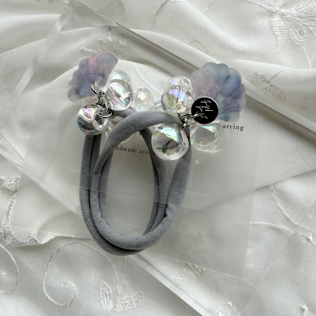 no.182 マーメイドなヘアゴム 紫陽花 シェル 人魚姫 マーメイド オーロラ ヘアアクセサリー キッズ ヘア