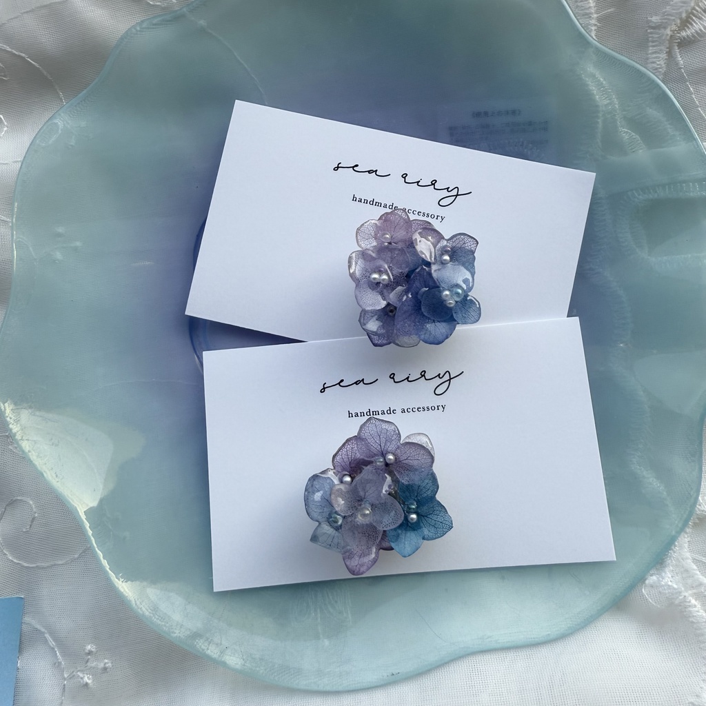 no.187 パープルミックスの紫陽花の帯留 本物のお花 紫陽花 アナベル パール 帯留 着物 和装小物