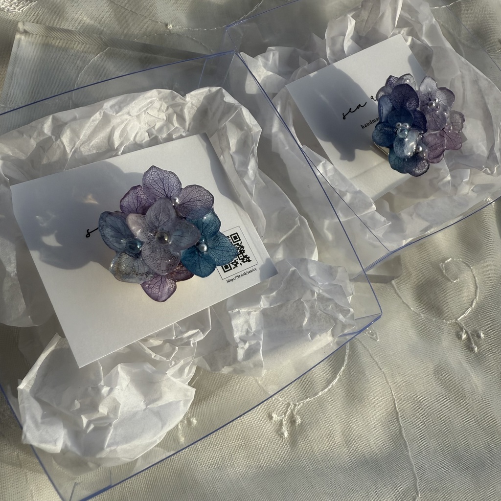 no.187 パープルミックスの紫陽花の帯留 本物のお花 紫陽花 アナベル パール 帯留 着物 和装小物