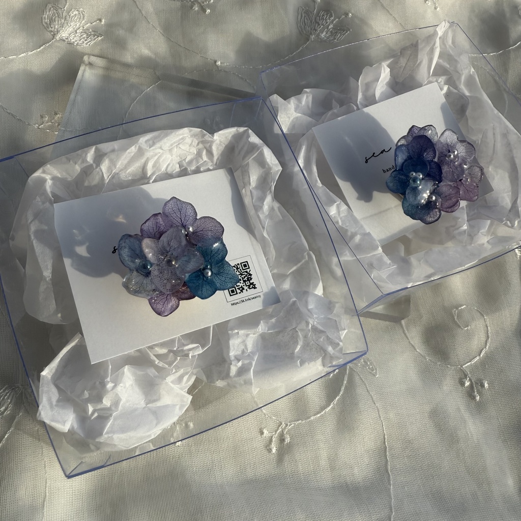 no.187 パープルミックスの紫陽花の帯留 本物のお花 紫陽花 アナベル パール 帯留 着物 和装小物