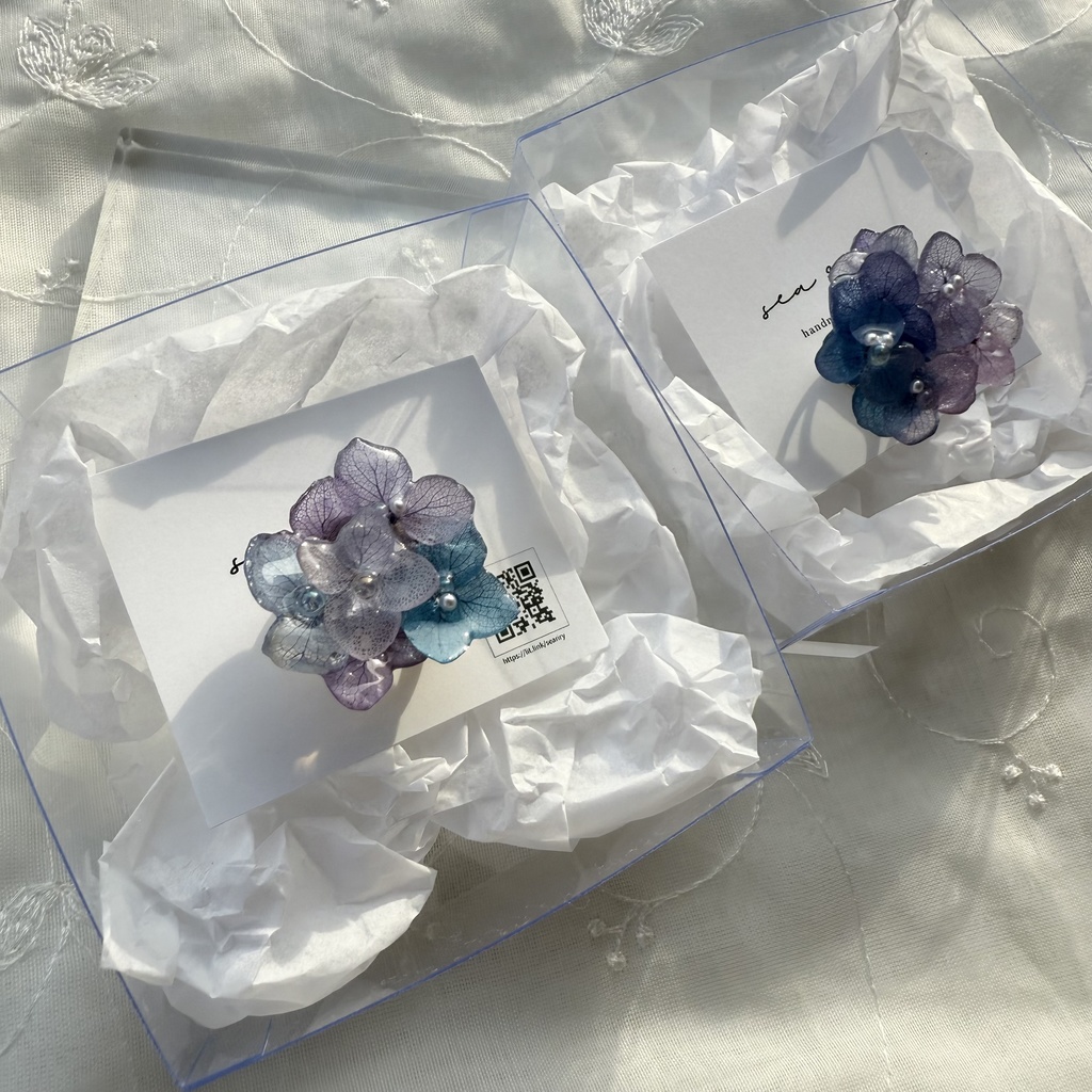 no.187 パープルミックスの紫陽花の帯留 本物のお花 紫陽花 アナベル パール 帯留 着物 和装小物