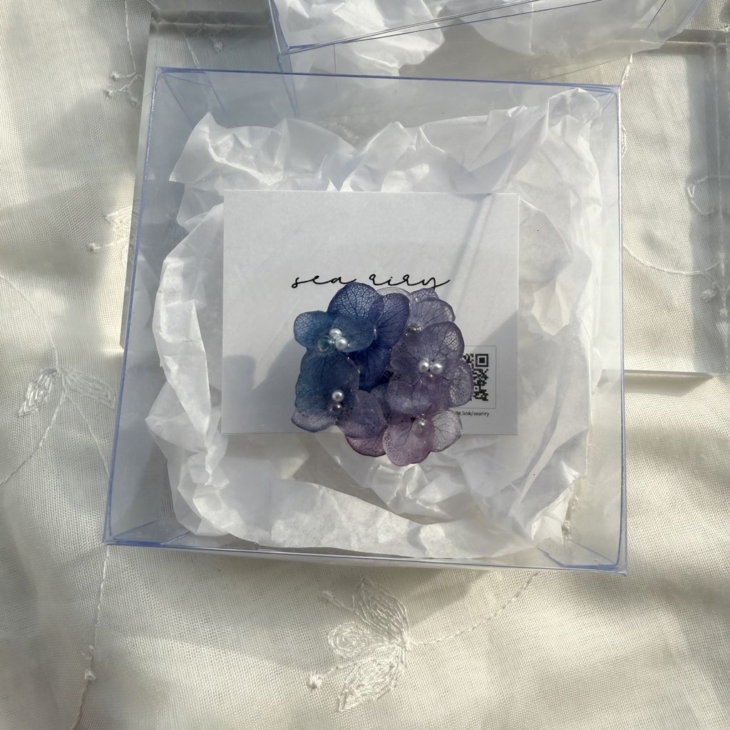 no.187 パープルミックスの紫陽花の帯留 本物のお花 紫陽花 アナベル パール 帯留 着物 和装小物