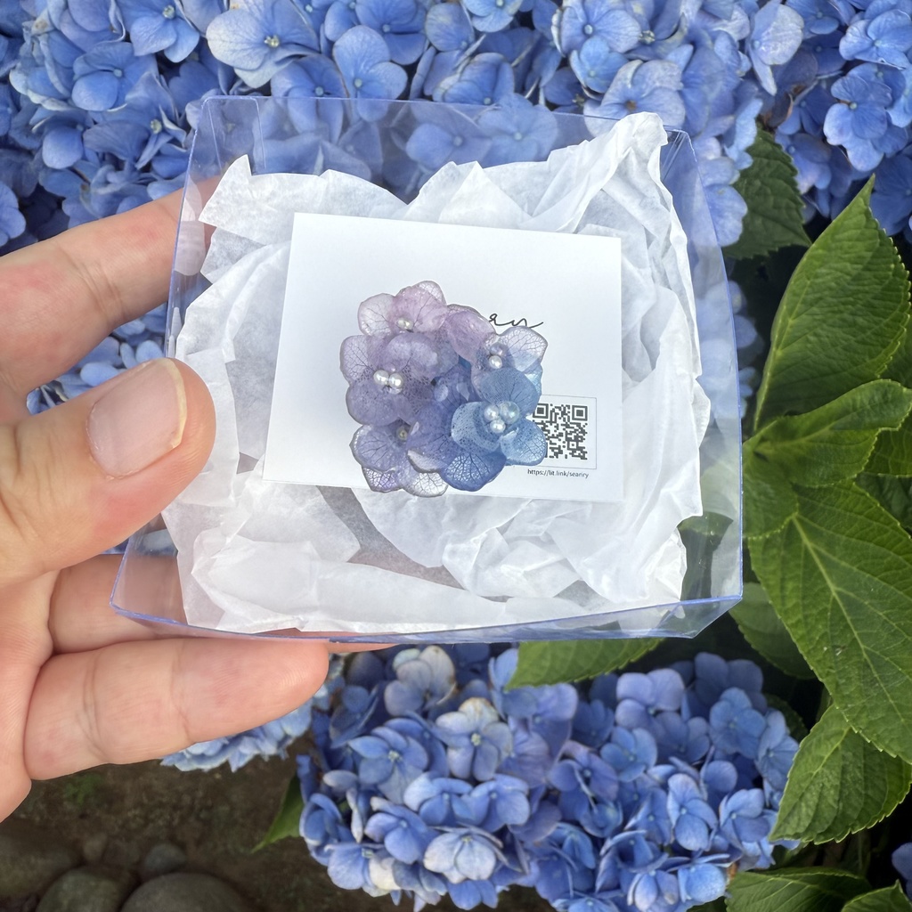 no.187 パープルミックスの紫陽花の帯留 本物のお花 紫陽花 アナベル パール 帯留 着物 和装小物