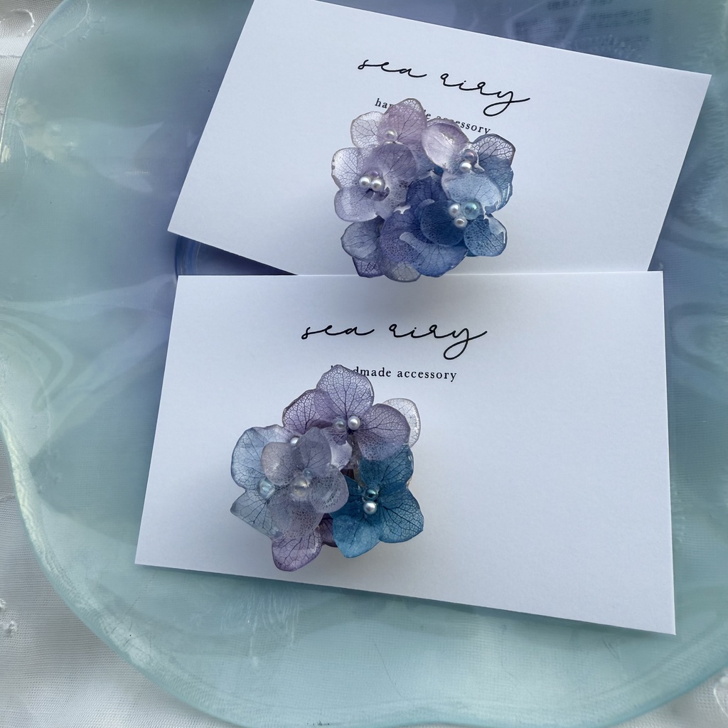 no.187 パープルミックスの紫陽花の帯留 本物のお花 紫陽花 アナベル パール 帯留 着物 和装小物