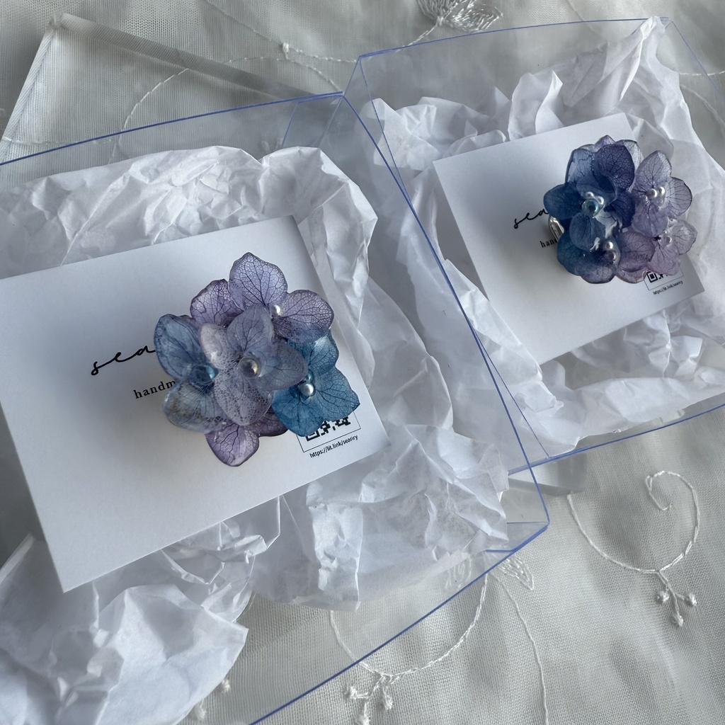 no.187 パープルミックスの紫陽花の帯留 本物のお花 紫陽花 アナベル パール 帯留 着物 和装小物