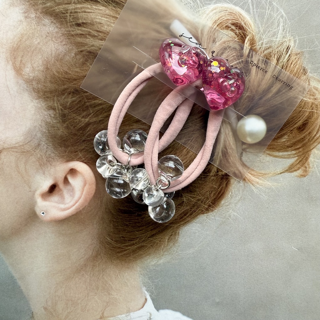 no.188 つぶつぶさくらんぼ つぶつぶいちご ヘアゴム チェリー 苺 ハート ピンク ヘアアクセサリー キッズ
