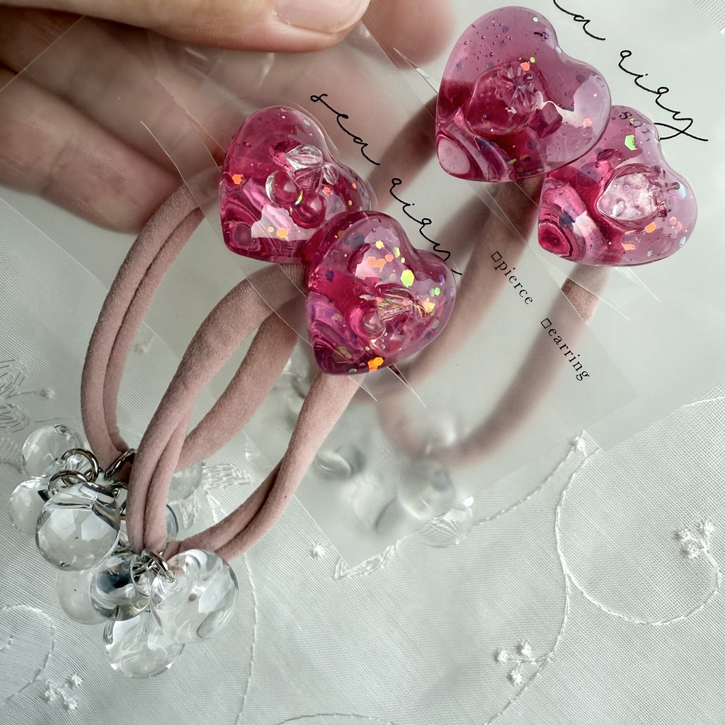 no.188 つぶつぶさくらんぼ つぶつぶいちご ヘアゴム チェリー 苺 ハート ピンク ヘアアクセサリー キッズ