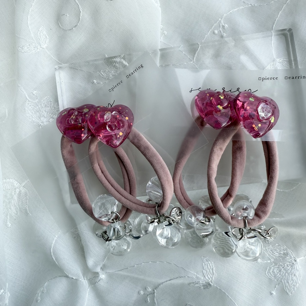 no.188 つぶつぶさくらんぼ つぶつぶいちご ヘアゴム チェリー 苺 ハート ピンク ヘアアクセサリー キッズ