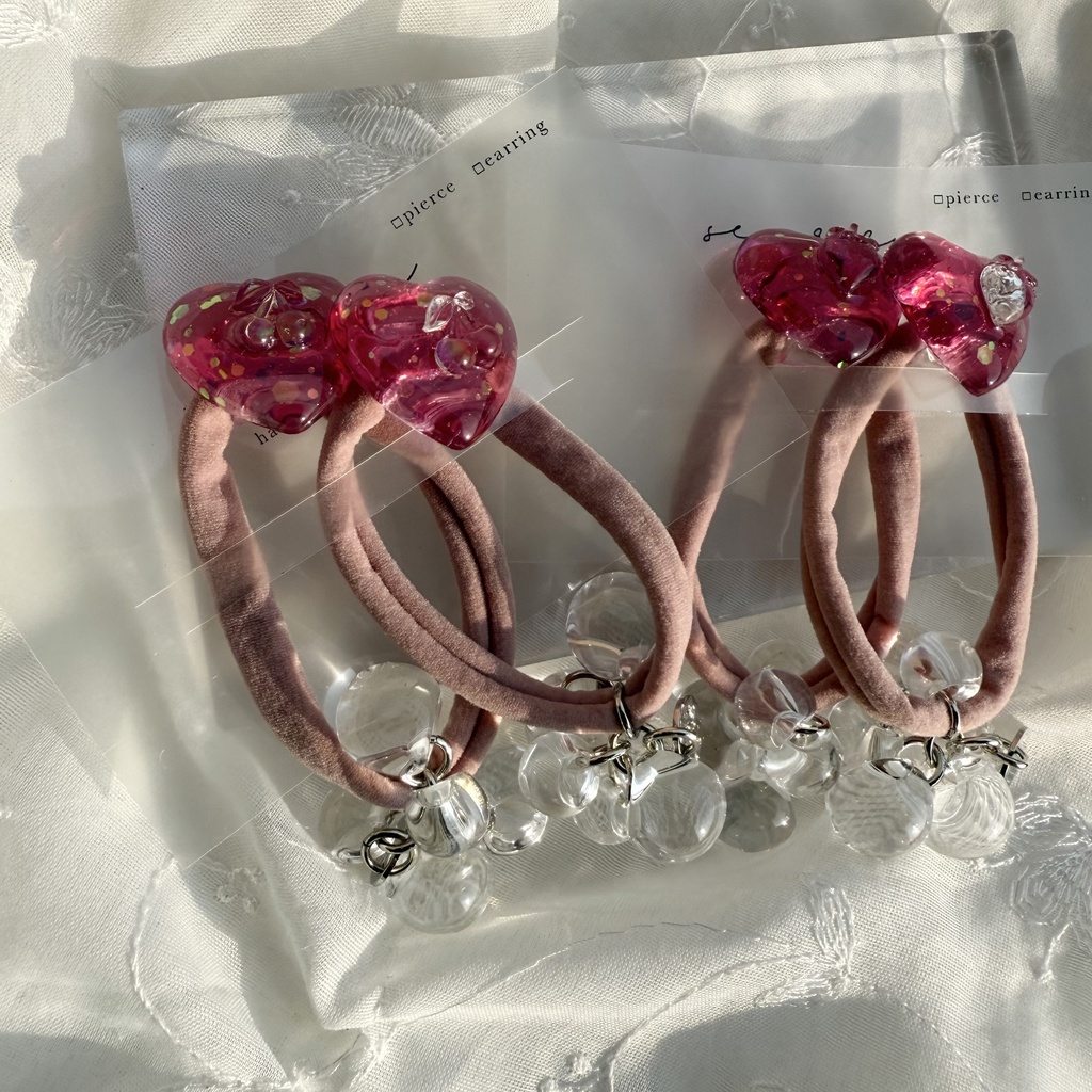 no.188 つぶつぶさくらんぼ つぶつぶいちご ヘアゴム チェリー 苺 ハート ピンク ヘアアクセサリー キッズ