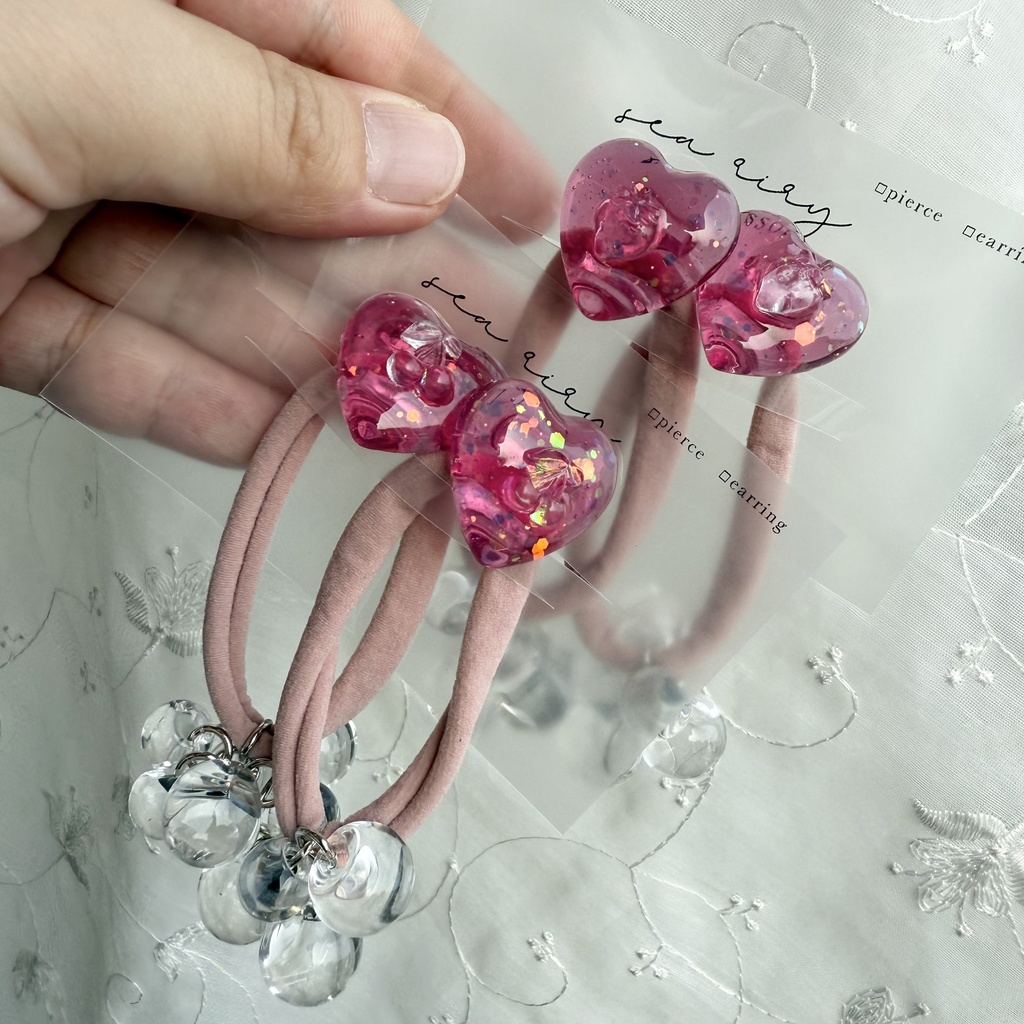 no.188 つぶつぶさくらんぼ つぶつぶいちご ヘアゴム チェリー 苺 ハート ピンク ヘアアクセサリー キッズ