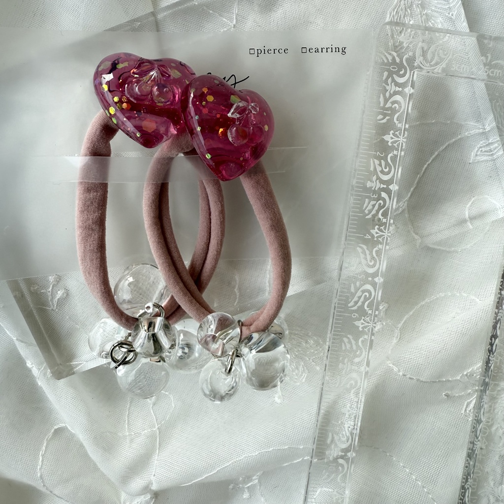 no.188 つぶつぶさくらんぼ つぶつぶいちご ヘアゴム チェリー 苺 ハート ピンク ヘアアクセサリー キッズ