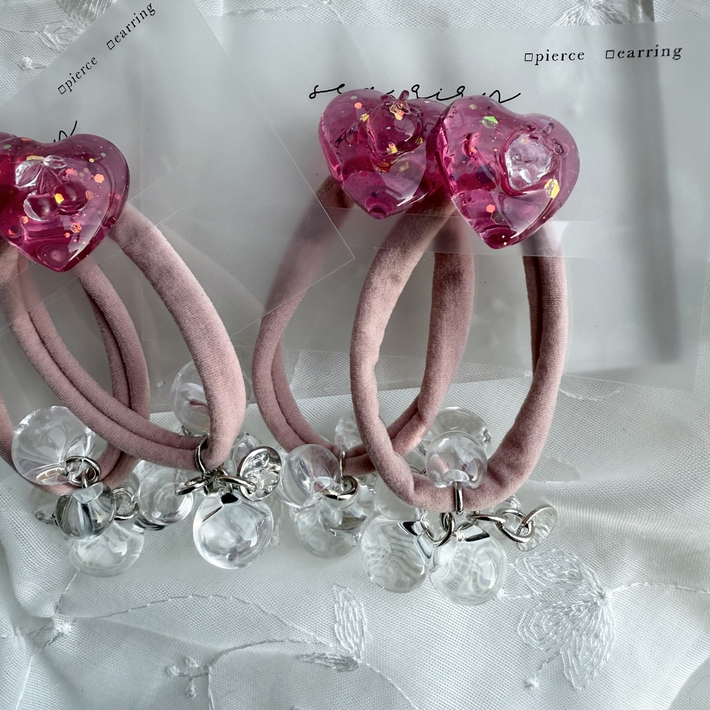 no.188 つぶつぶさくらんぼ つぶつぶいちご ヘアゴム チェリー 苺 ハート ピンク ヘアアクセサリー キッズ