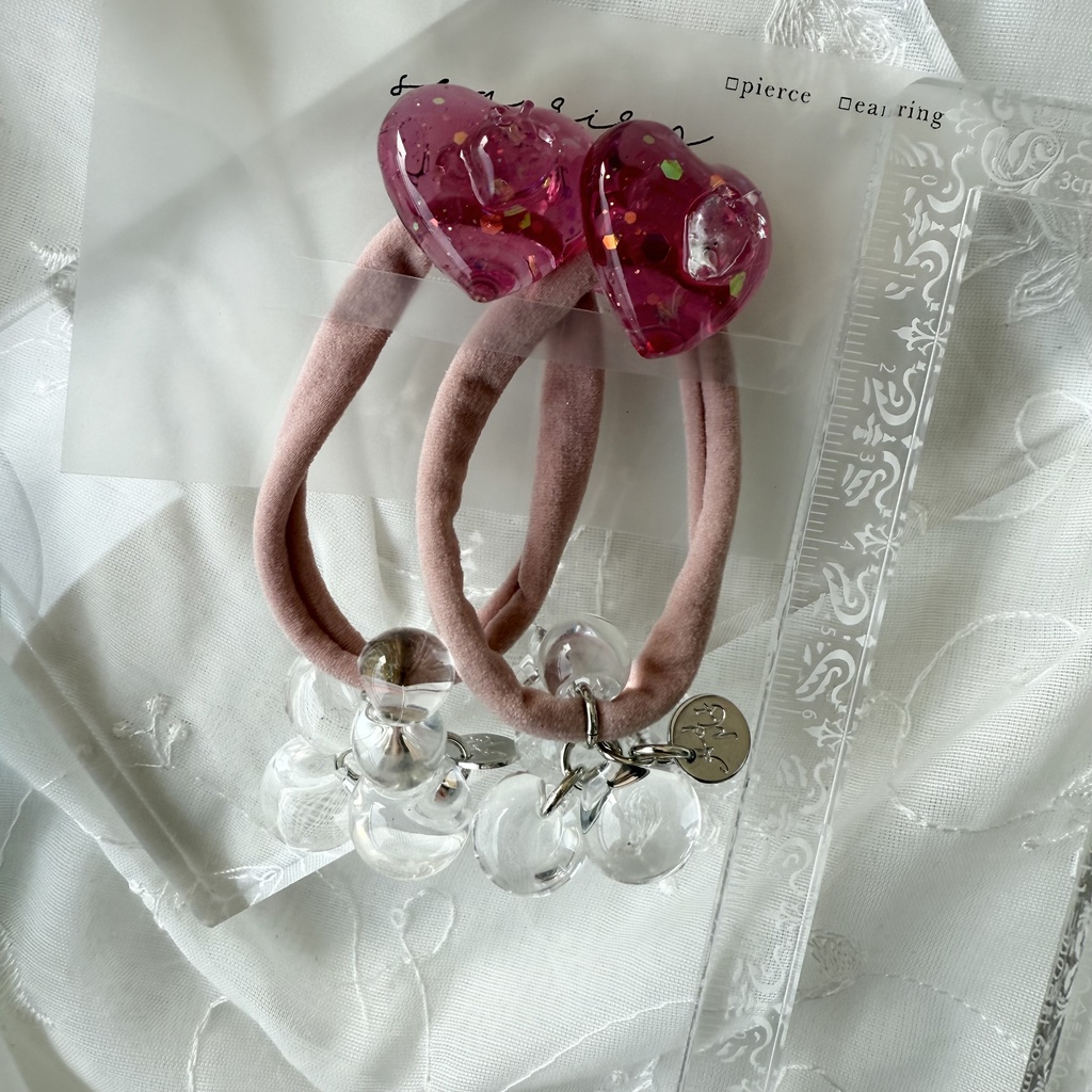 no.188 つぶつぶさくらんぼ つぶつぶいちご ヘアゴム チェリー 苺 ハート ピンク ヘアアクセサリー キッズ