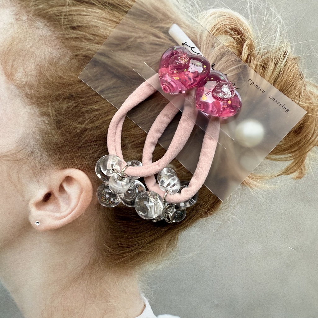 no.188 つぶつぶさくらんぼ つぶつぶいちご ヘアゴム チェリー 苺 ハート ピンク ヘアアクセサリー キッズ