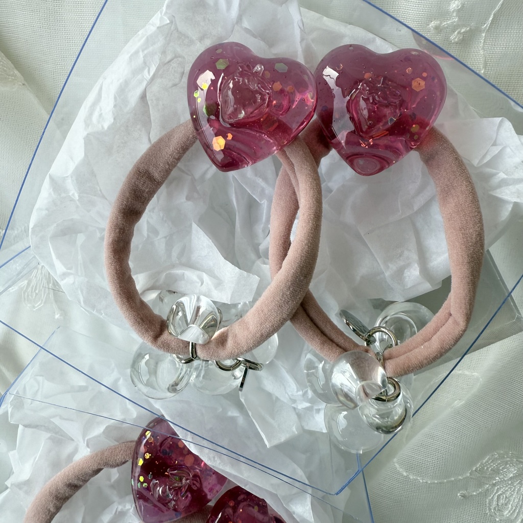 no.188 つぶつぶさくらんぼ つぶつぶいちご ヘアゴム チェリー 苺 ハート ピンク ヘアアクセサリー キッズ