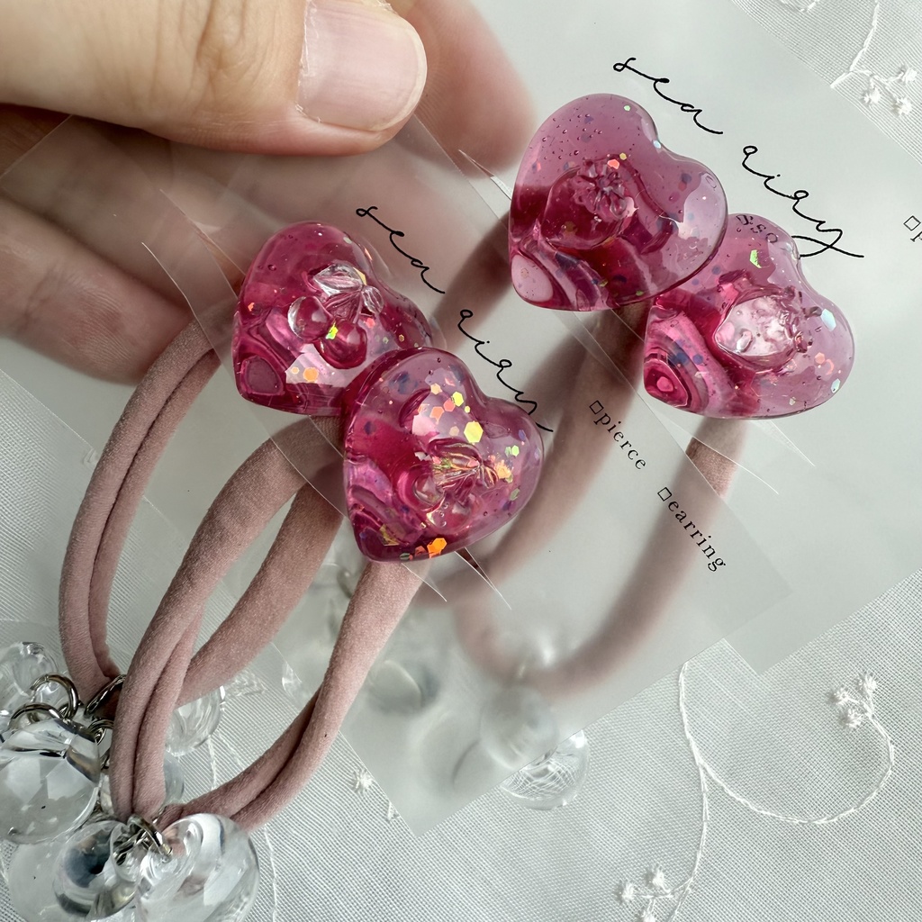 no.188 つぶつぶさくらんぼ つぶつぶいちご ヘアゴム チェリー 苺 ハート ピンク ヘアアクセサリー キッズ
