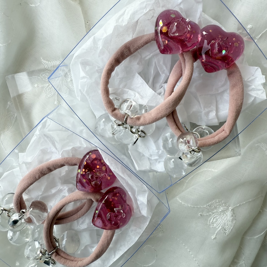 no.188 つぶつぶさくらんぼ つぶつぶいちご ヘアゴム チェリー 苺 ハート ピンク ヘアアクセサリー キッズ