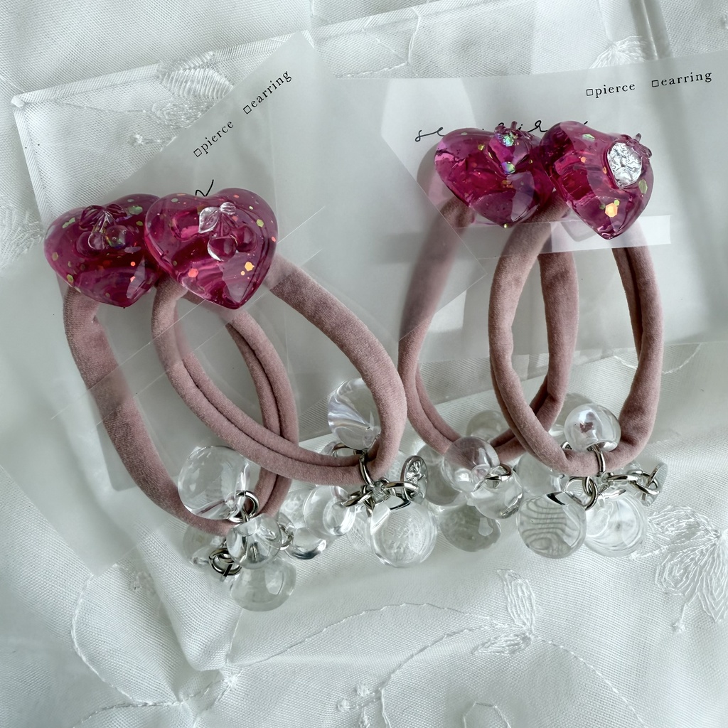 no.188 つぶつぶさくらんぼ つぶつぶいちご ヘアゴム チェリー 苺 ハート ピンク ヘアアクセサリー キッズ