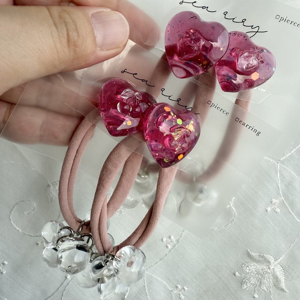 no.188 つぶつぶさくらんぼ つぶつぶいちご ヘアゴム チェリー 苺 ハート ピンク ヘアアクセサリー キッズ