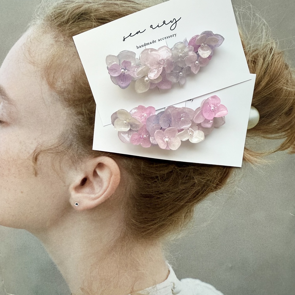 no.192 限定セット パステルライラックmixの紫陽花ヘアクリップ 本物のお花 アジサイ ヘアクリップ 着物 浴衣 髪飾り