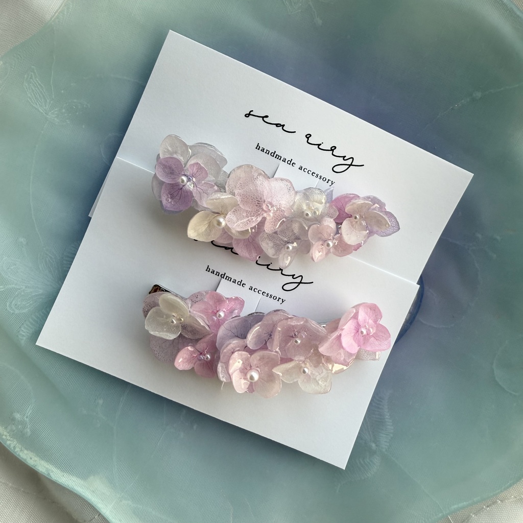 no.192 限定セット パステルライラックmixの紫陽花ヘアクリップ 本物のお花 アジサイ ヘアクリップ 着物 浴衣 髪飾り