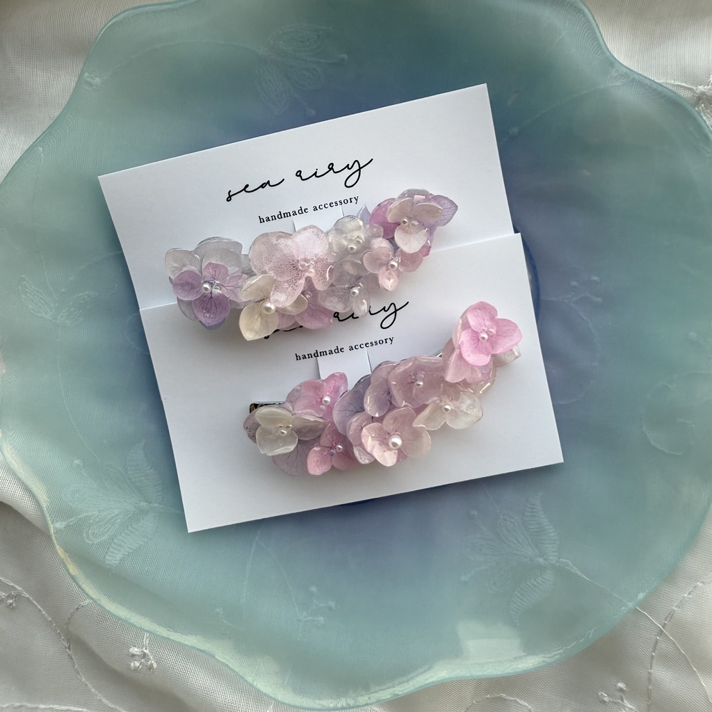 no.192 限定セット パステルライラックmixの紫陽花ヘアクリップ 本物のお花 アジサイ ヘアクリップ 着物 浴衣 髪飾り