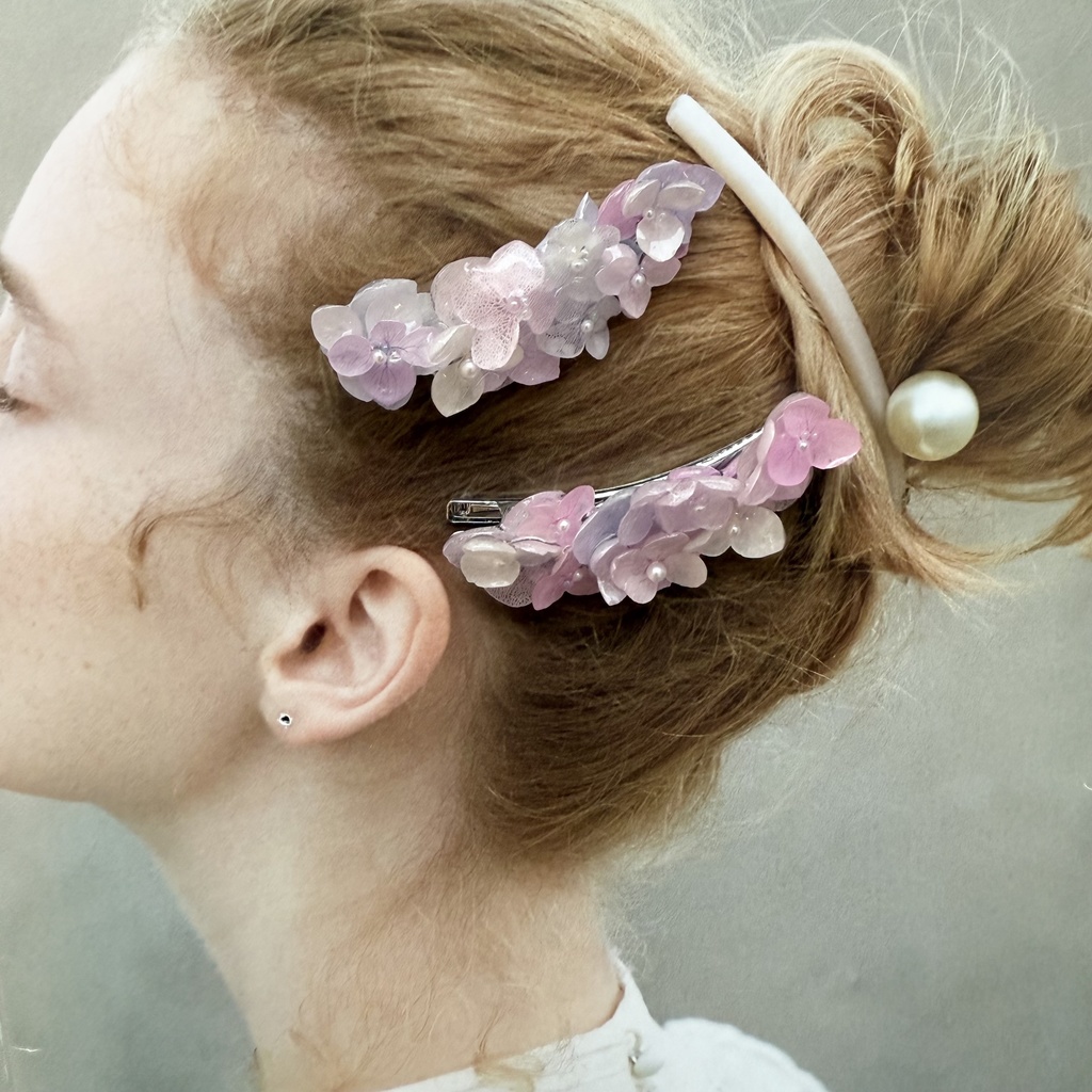 no.192 限定セット パステルライラックmixの紫陽花ヘアクリップ 本物のお花 アジサイ ヘアクリップ 着物 浴衣 髪飾り