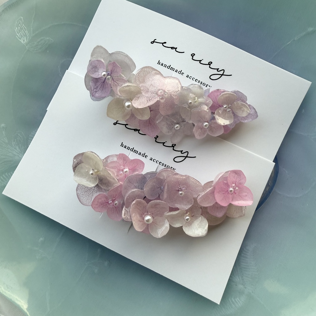 no.192 限定セット パステルライラックmixの紫陽花ヘアクリップ 本物のお花 アジサイ ヘアクリップ 着物 浴衣 髪飾り
