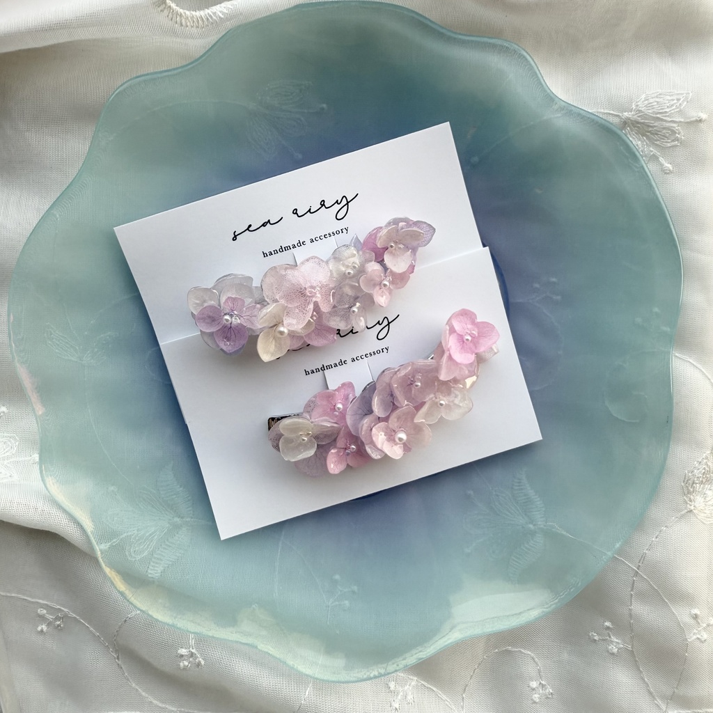 no.192 限定セット パステルライラックmixの紫陽花ヘアクリップ 本物のお花 アジサイ ヘアクリップ 着物 浴衣 髪飾り