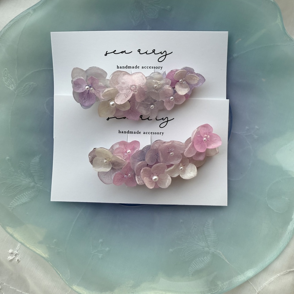 no.192 限定セット パステルライラックmixの紫陽花ヘアクリップ 本物のお花 アジサイ ヘアクリップ 着物 浴衣 髪飾り