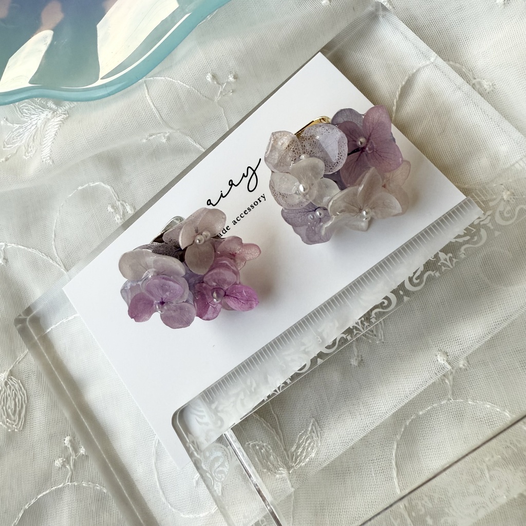 no.193 パステルライラックmixの紫陽花の帯留 本物のお花 アジサイ 帯留 和装小物 着物