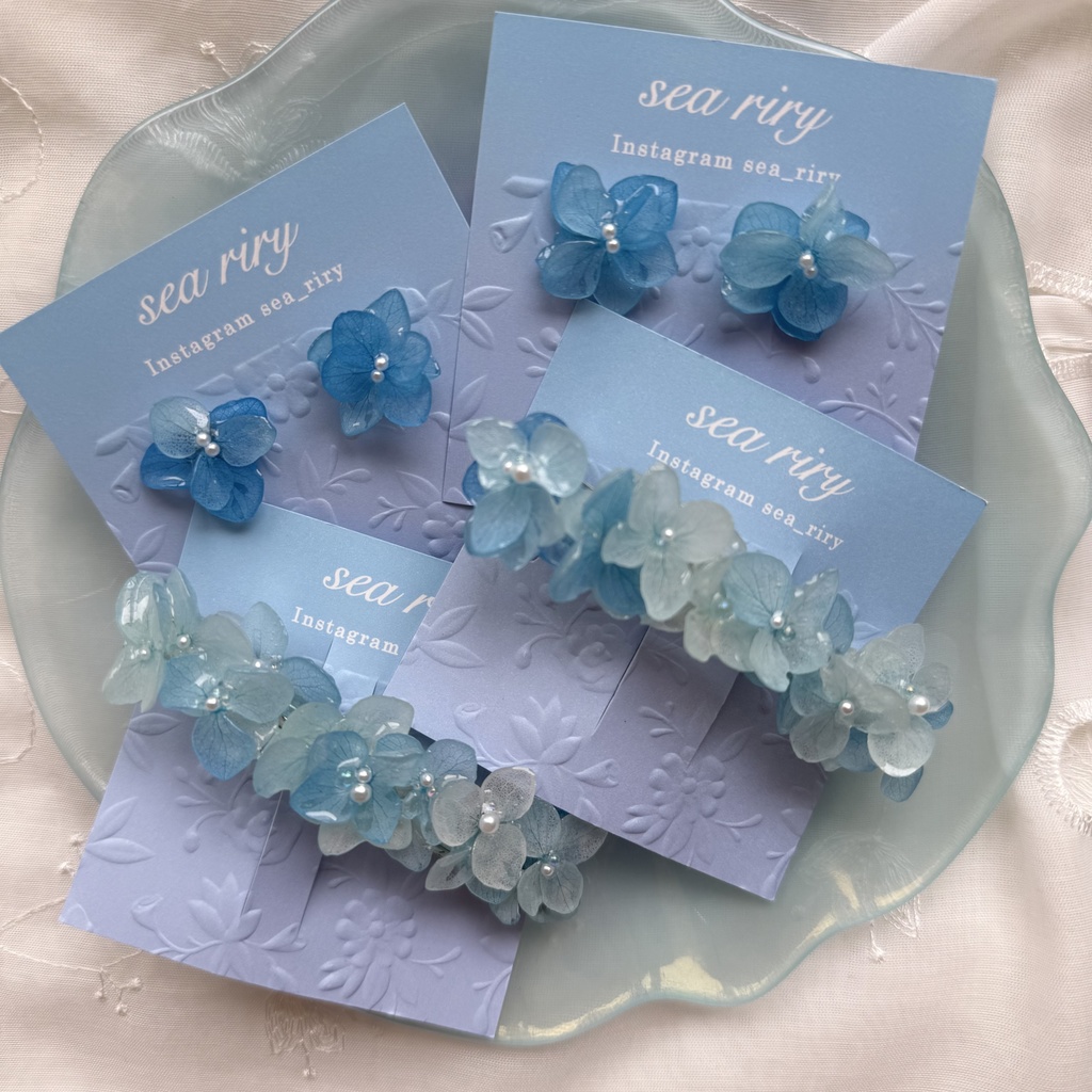 no.196 再販 ブルーグラデの紫陽花ヘアバレッタ 本物のお花 紫陽花 アジサイ ブルー ヘアバレッタ 髪飾り 浴衣 着物