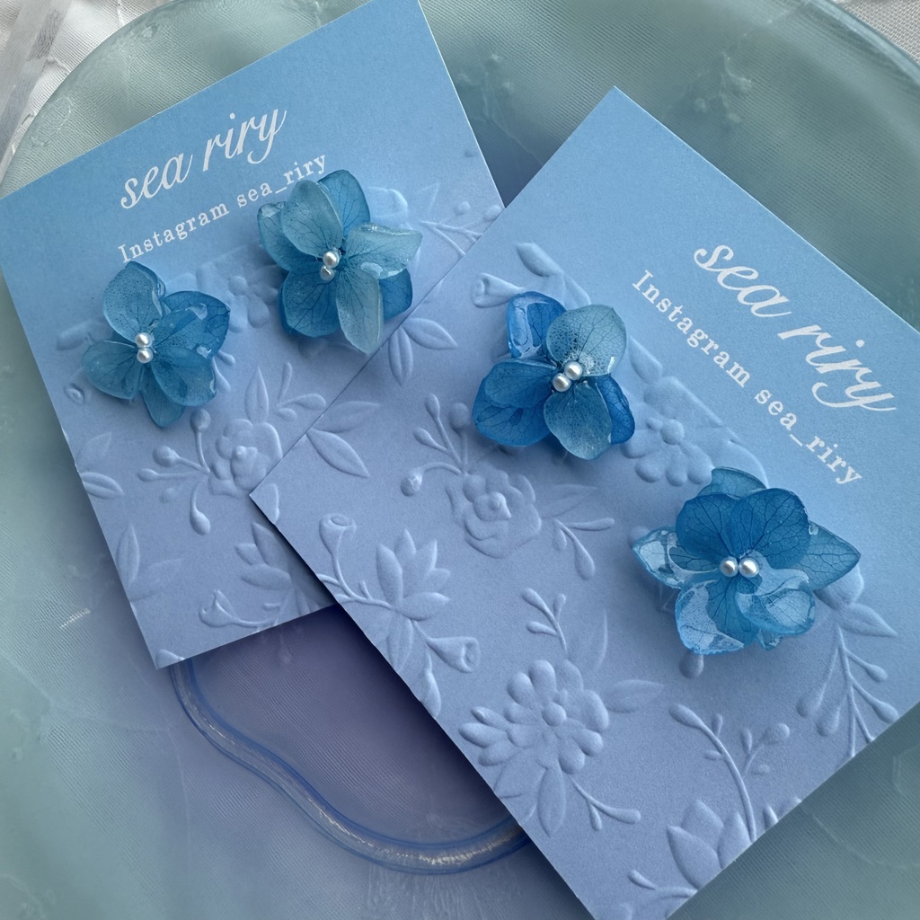 no.197 再販 ブルーグラデの紫陽花ピアス 本物のお花 紫陽花 アジサイ ブルー ステンレス ピアス