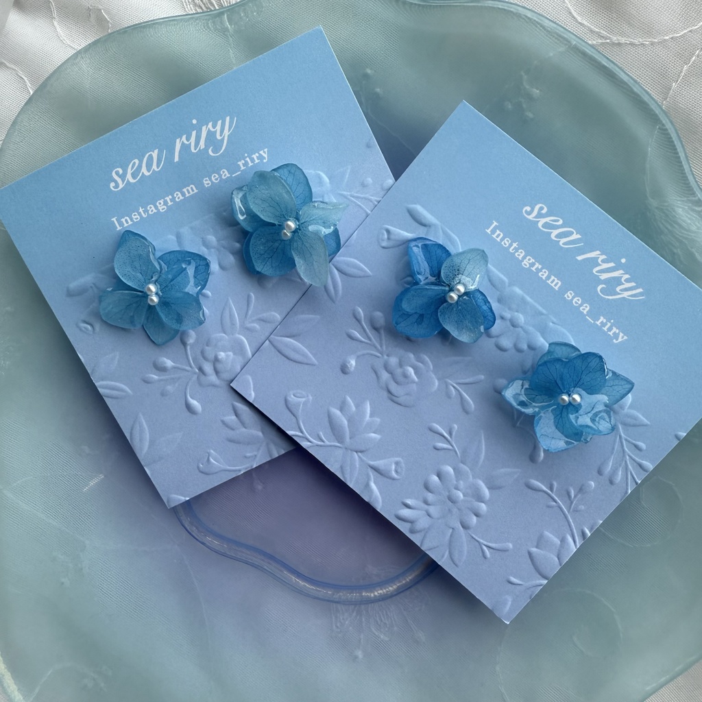 no.197 再販 ブルーグラデの紫陽花ピアス 本物のお花 紫陽花 アジサイ ブルー ステンレス ピアス