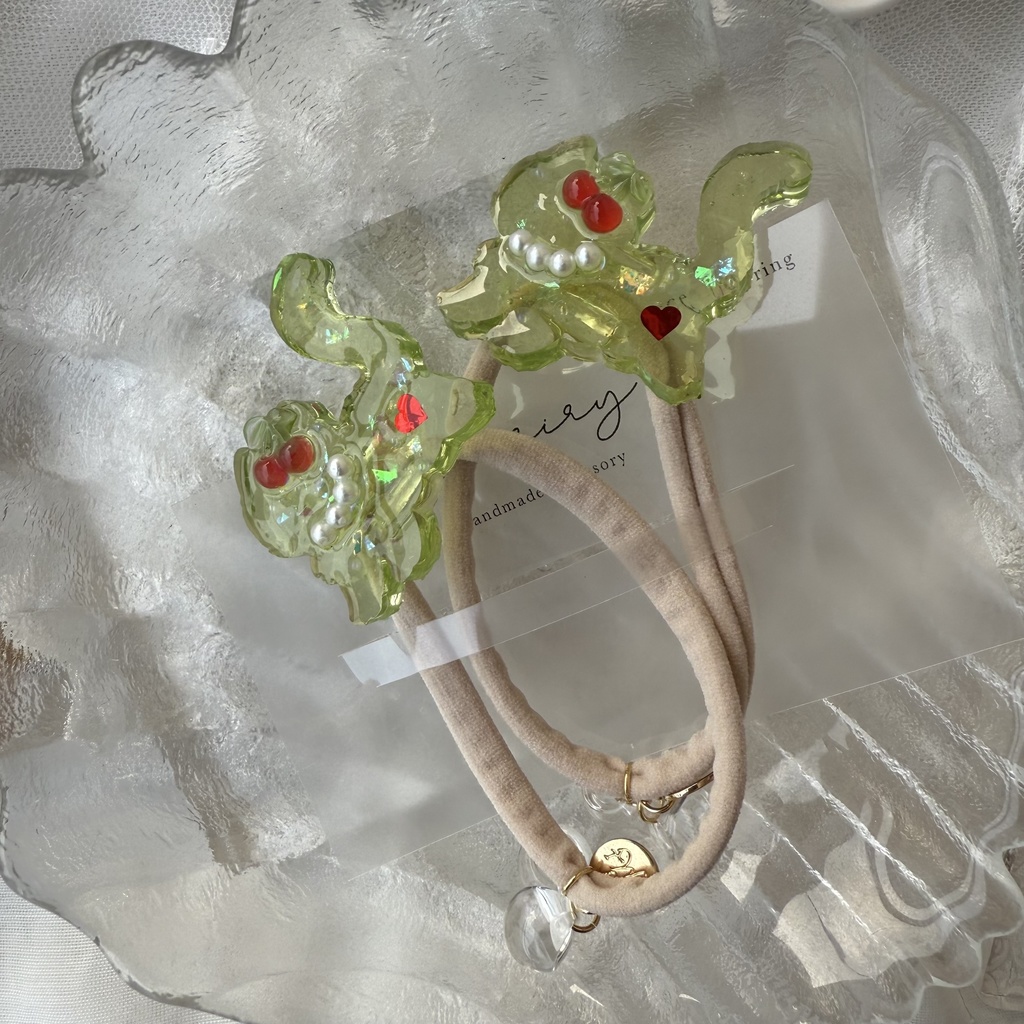 no.198 クリームソーダのねこちゃんヘアゴム さくらんぼ パール メロンソーダ 猫 ねこ ヘアアクセサリー キッズ