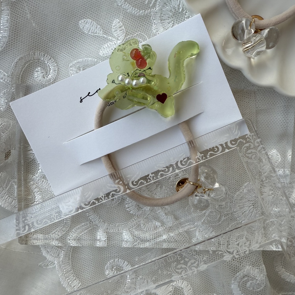 no.198 クリームソーダのねこちゃんヘアゴム さくらんぼ パール メロンソーダ 猫 ねこ ヘアアクセサリー キッズ