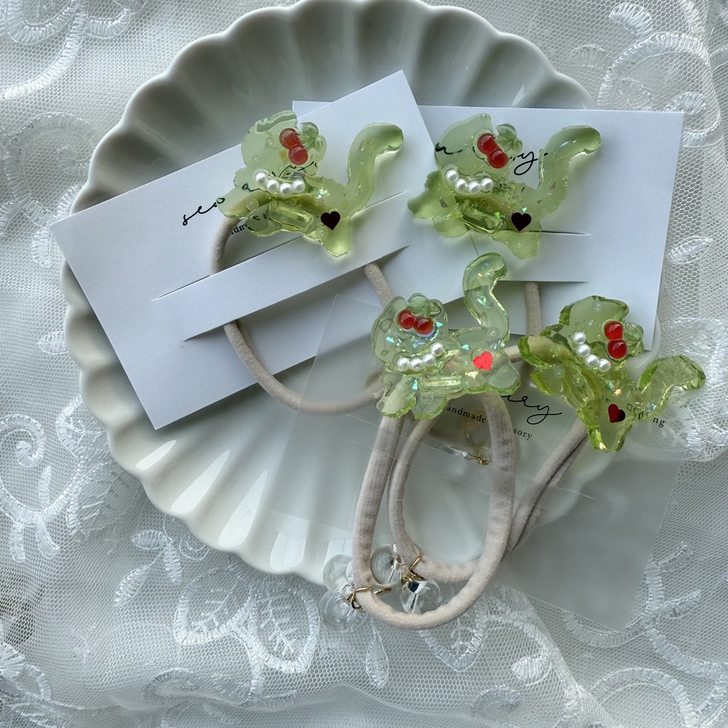 no.198 クリームソーダのねこちゃんヘアゴム さくらんぼ パール メロンソーダ 猫 ねこ ヘアアクセサリー キッズ