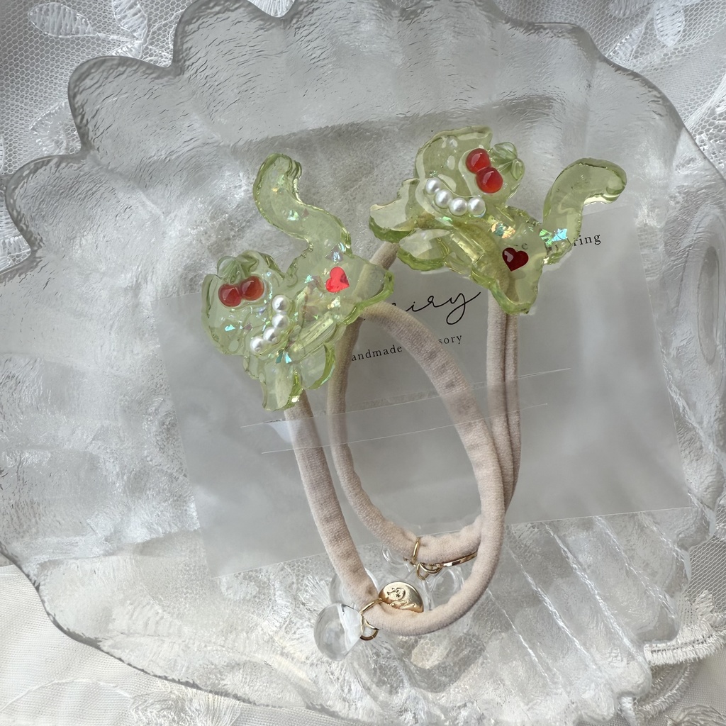 no.198 クリームソーダのねこちゃんヘアゴム さくらんぼ パール メロンソーダ 猫 ねこ ヘアアクセサリー キッズ